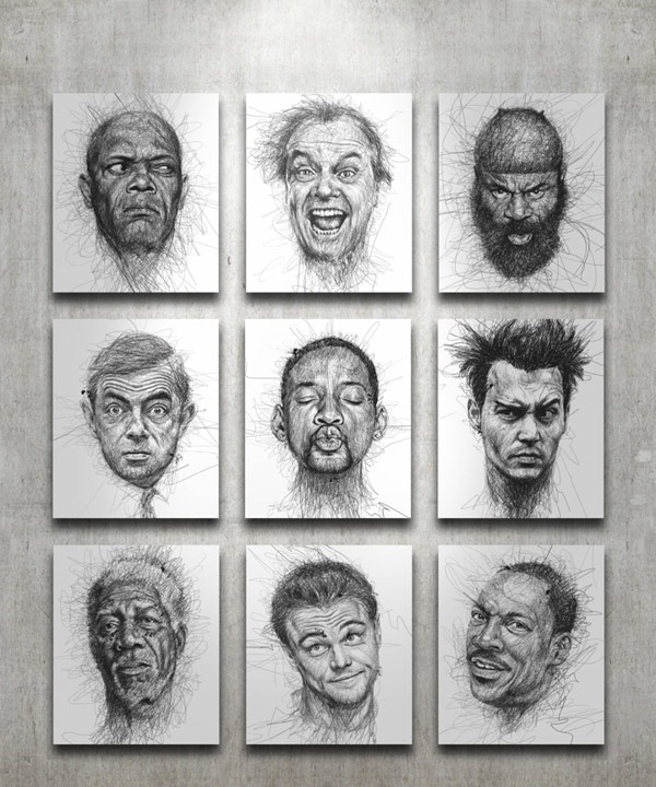 Read more about the article Doodle Art Portraits of Famous Movie Actors by Vince Low